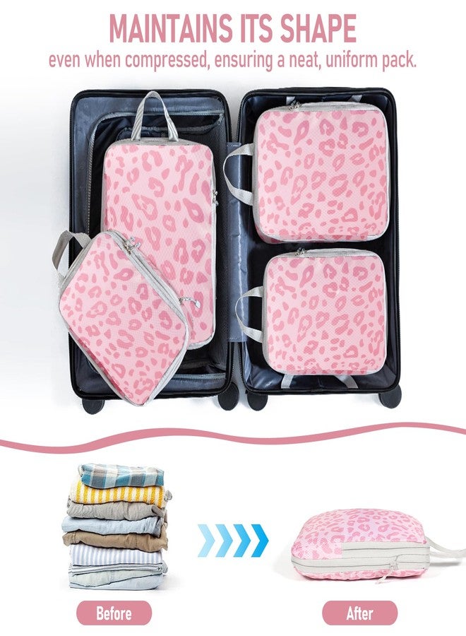 Lemoobolsa 4 Set Compression Packing Cubes For Travel Bags Organizer For Luggage Suitcase Organizer, Compression Bags For Travel Accessories Luggage Storage Set (4 Pcs, Pink Leoparda) - Image 5